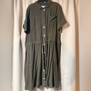 Olive Army Green Button-Front Women's Shirt Dress